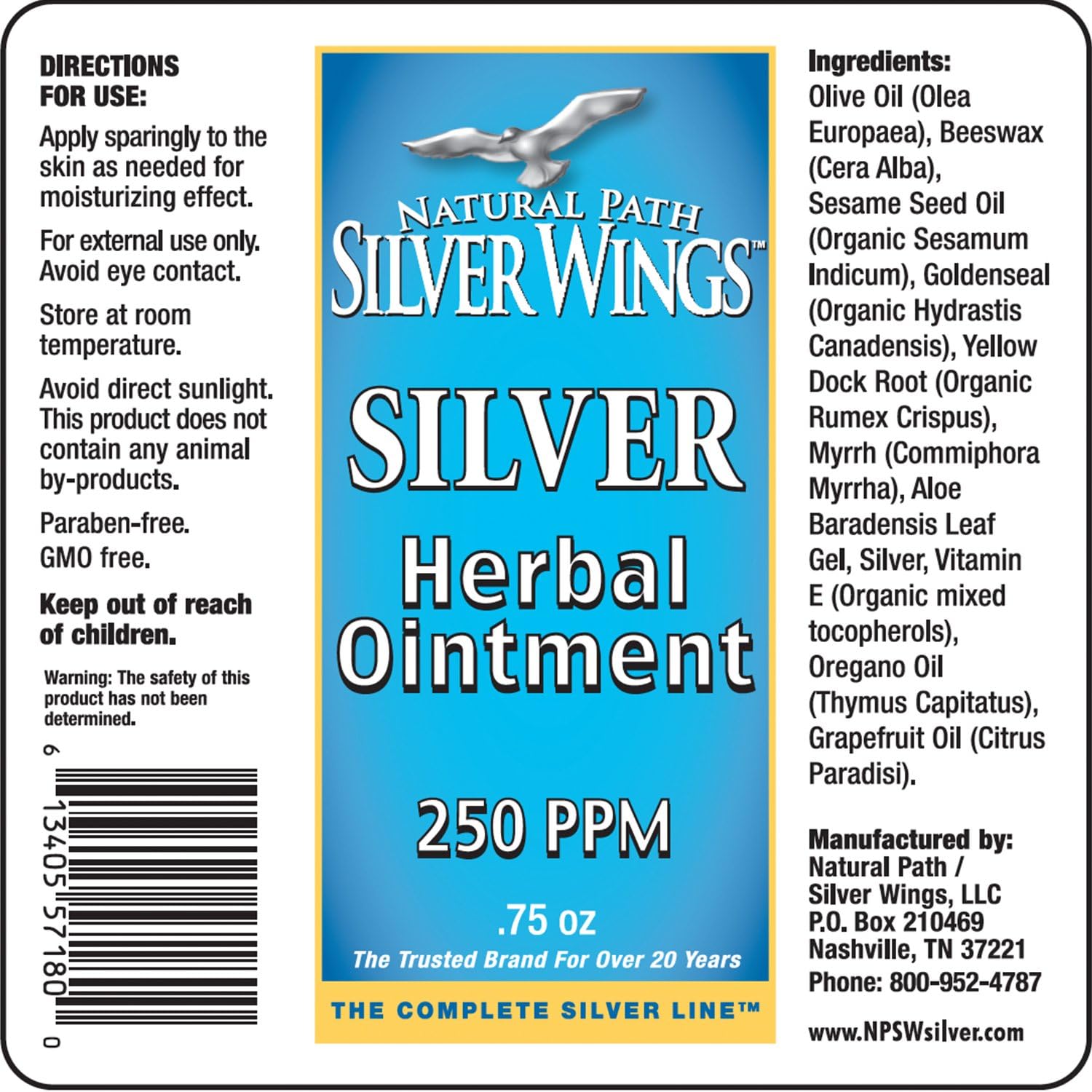 0.75 fl oz Natural Path Silver Wings Silver Herbal Ointment for Skin Support