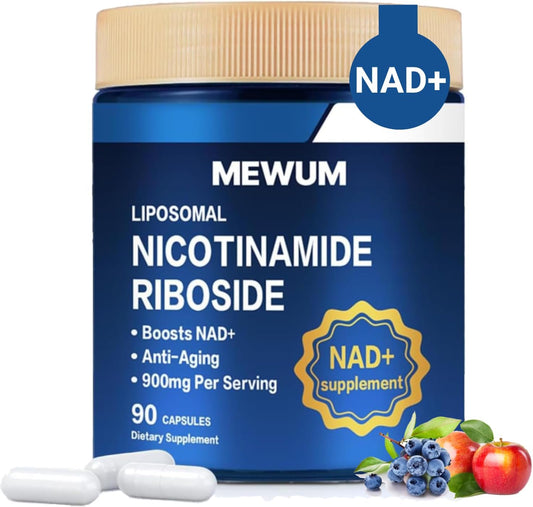 1 Bottle Mewum NAD+ Supplement with Resveratrol, Liposomal Nicotinamide Riboside 900mg - NAD Booster for Anti-Aging, Energy, Focus - 90 Capsules