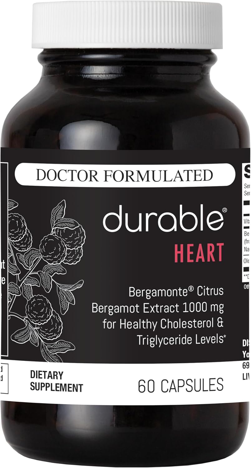 1 Bottle of Extra-Strength Bergamonte Citrus Bergamot & Olive Leaf Extract with Non-GMO Vitamin C - Natural Heart Supplement for Healthy Cholesterol Support - Made in USA