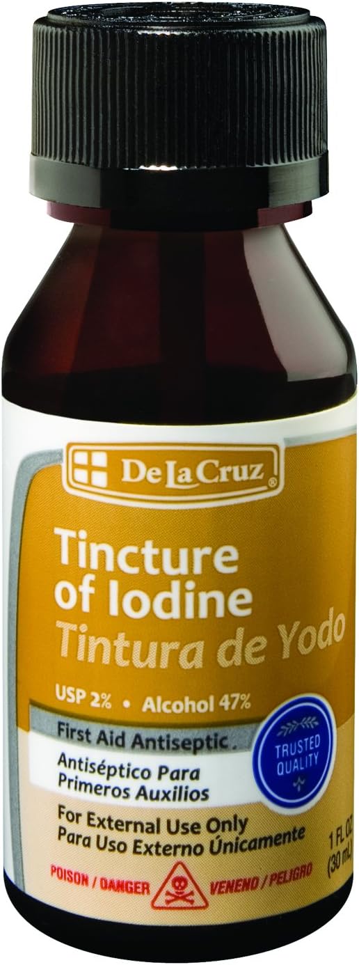 1 FL OZ De La Cruz 2% Iodine Antiseptic First Aid Solution - USA Made