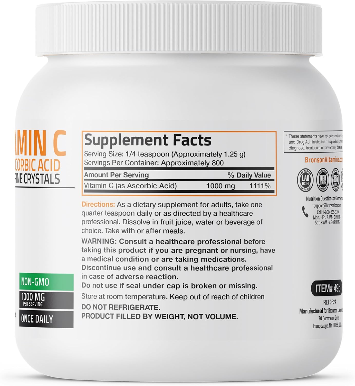 1 KG Bronson Vitamin C Powder Crystals - Pure Ascorbic Acid for Healthy Immune System & Cell Protection - Non GMO Antioxidant