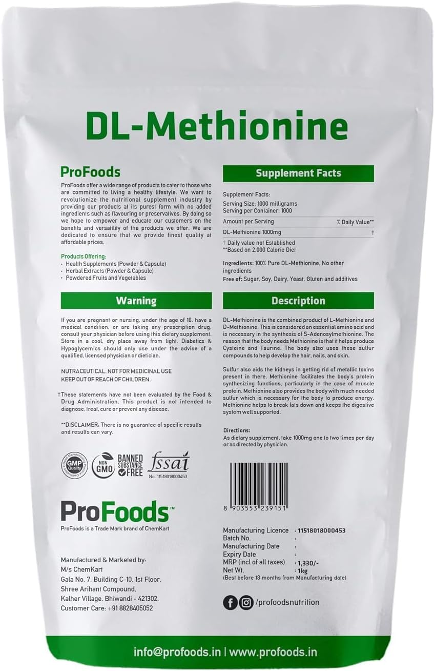 1 kg Generic D4d DL Methionine Powder - High-Quality Amino Acid Supplement