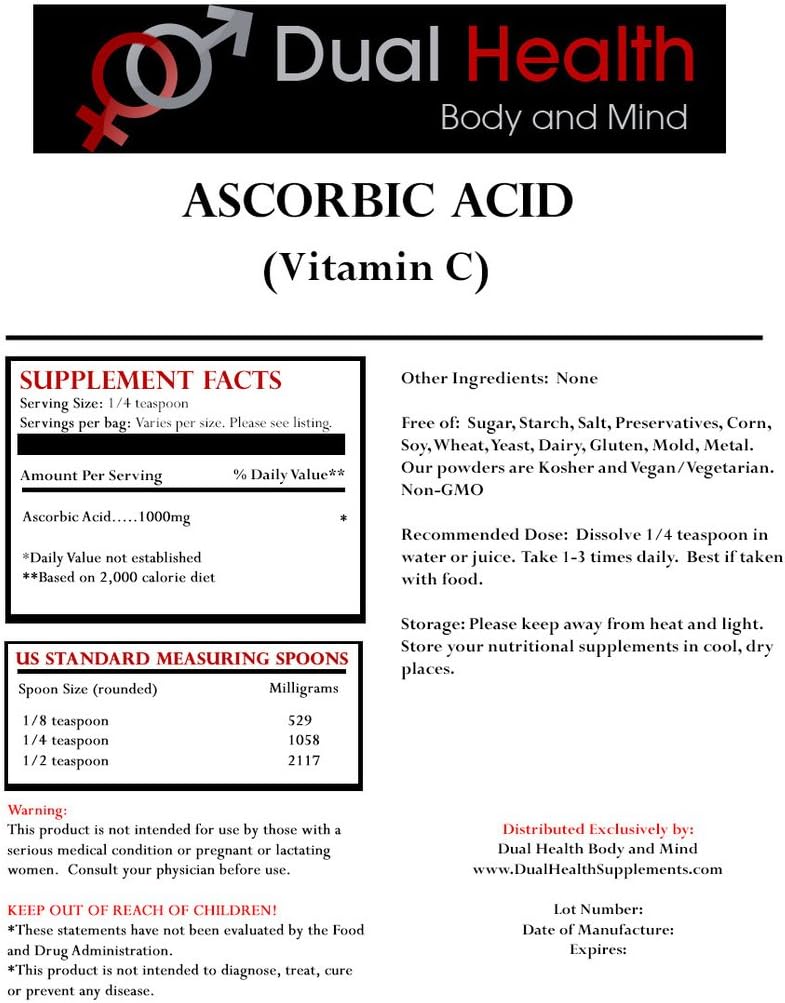 1 lb Bag of Ascorbic Acid (Vitamin C) and MSM (Methylsulfonylmethane) Powder Combo for Dual Health of Body and Mind