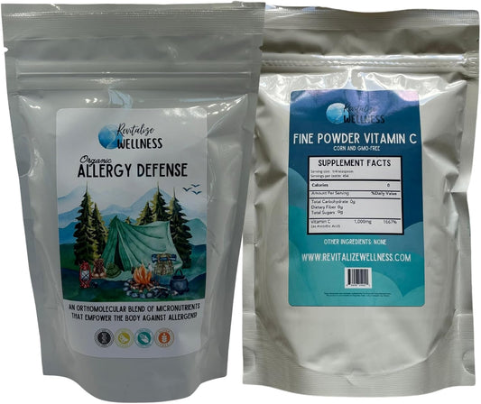 1 lb. Bag of Fine Powder Vitamin C as Ascorbic Acid + Organic Allergy Defense Wellness Bundle