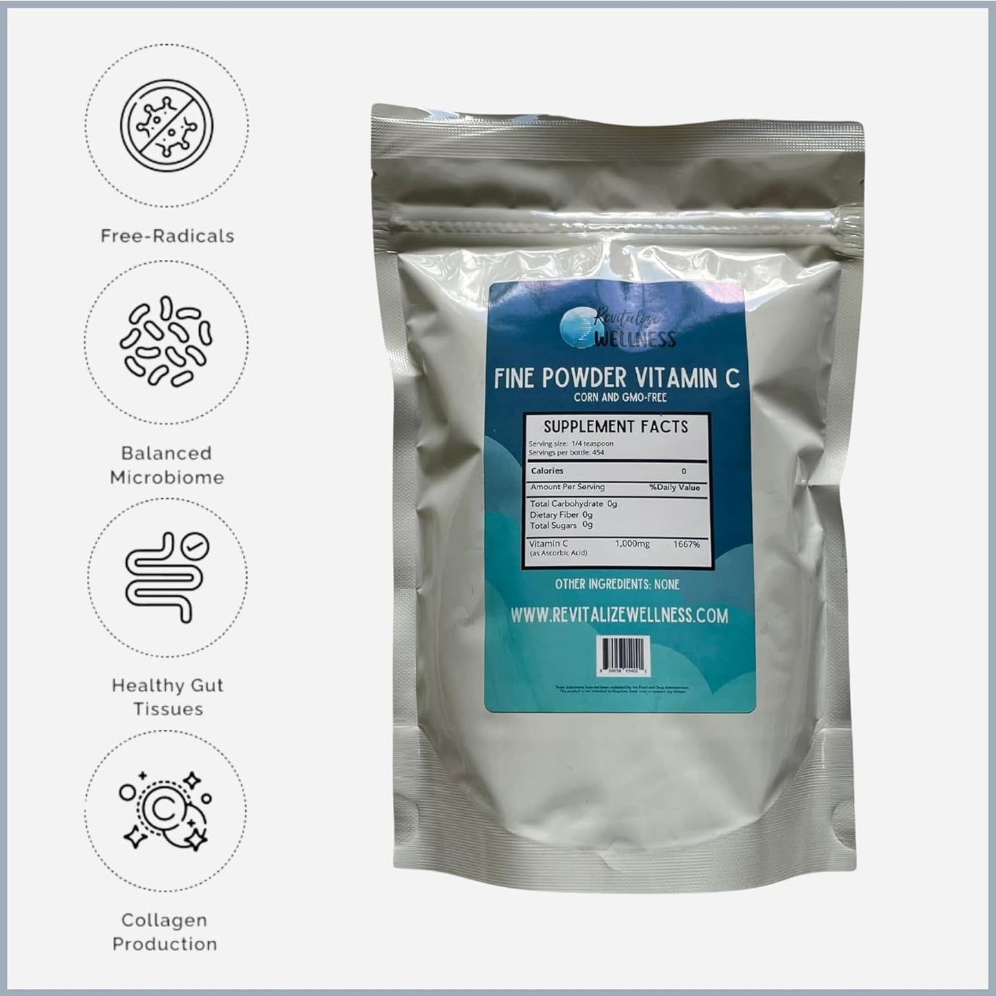 1 lb. Bag of Fine Powder Vitamin C as Ascorbic Acid + Organic Allergy Defense Wellness Bundle