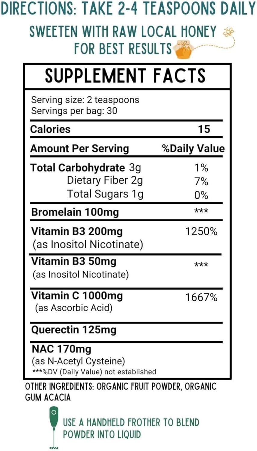 1 lb. Bag of Fine Powder Vitamin C as Ascorbic Acid + Organic Allergy Defense Wellness Bundle