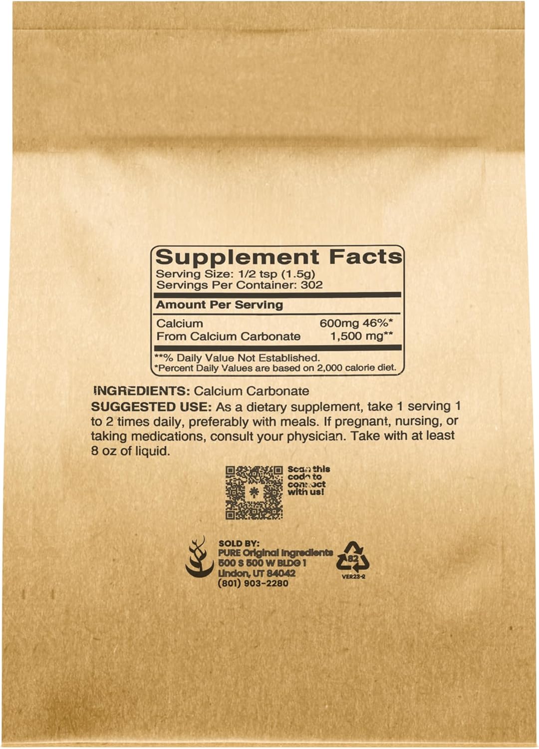 1 lb Calcium Carbonate Dietary Supplement and Food Preservative with Pure Original Ingredients - Acid Neutralizer