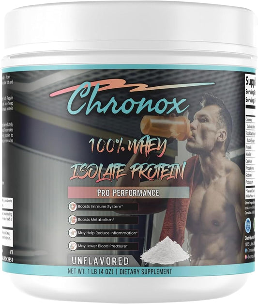 1 LB Chronox Unflavored Whey Protein Isolate Powder for Muscle Gain - Pre & Post Workout Dietary Supplement