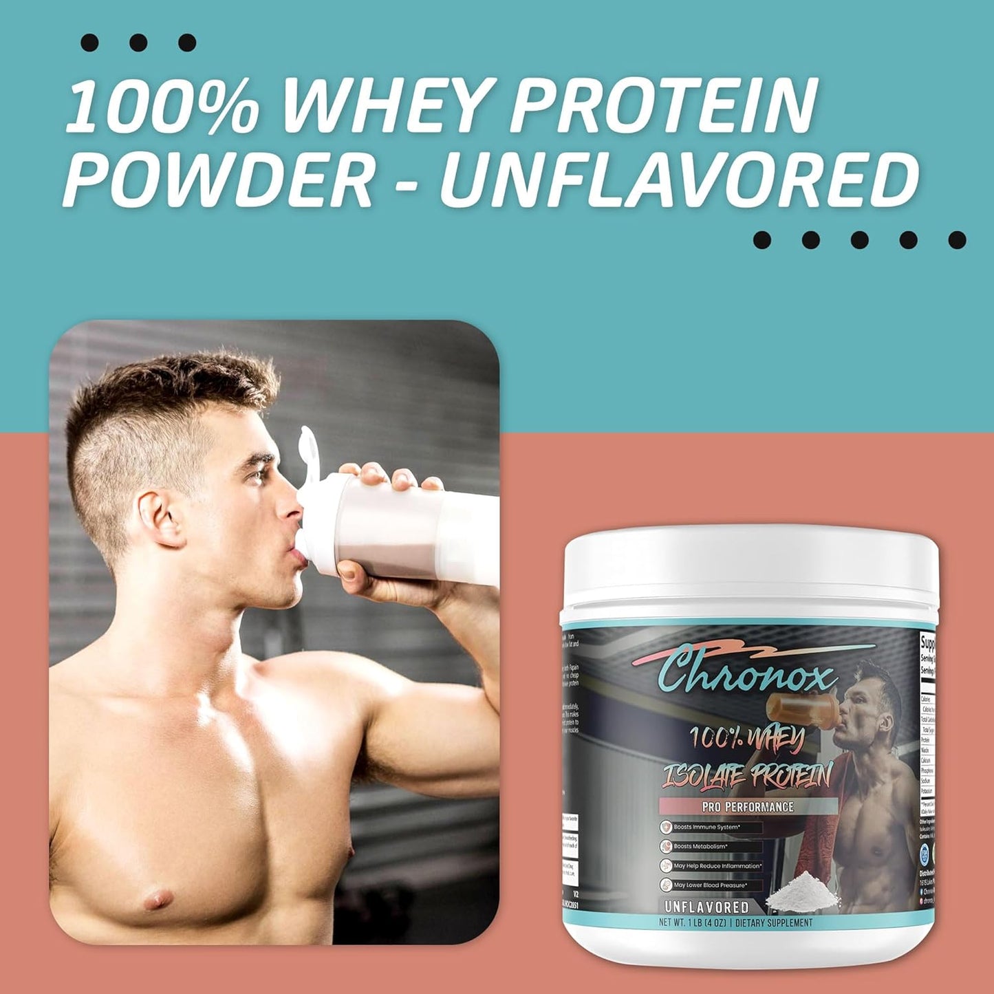 1 LB Chronox Unflavored Whey Protein Isolate Powder for Muscle Gain - Pre & Post Workout Dietary Supplement