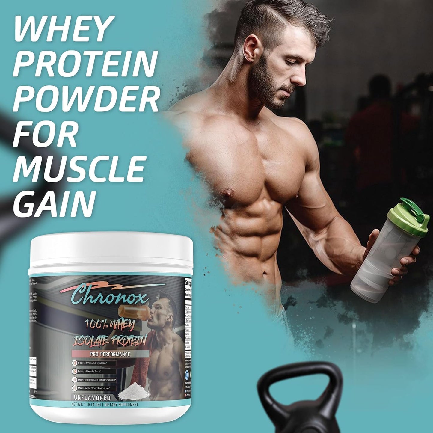 1 LB Chronox Unflavored Whey Protein Isolate Powder for Muscle Gain - Pre & Post Workout Dietary Supplement