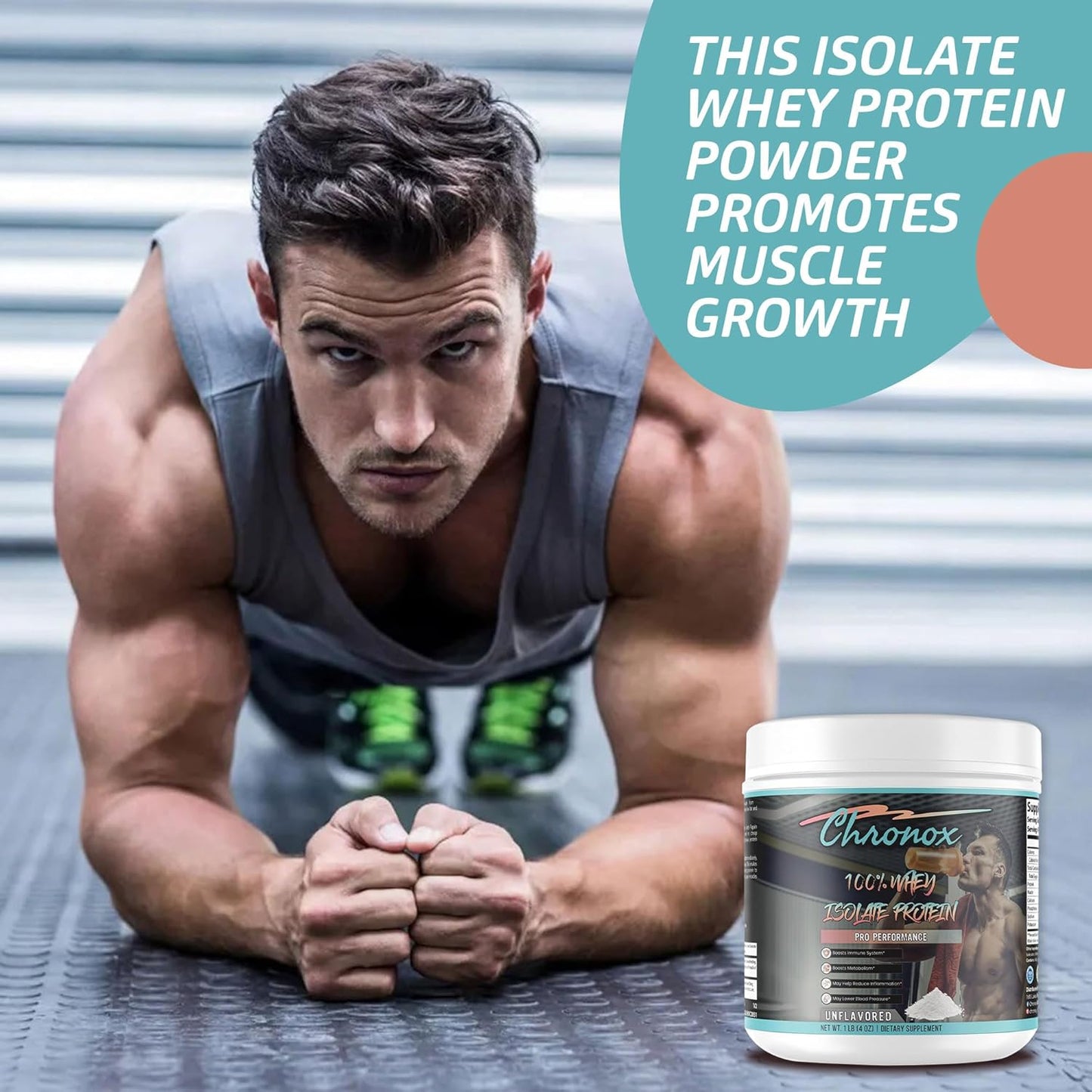 1 LB Chronox Unflavored Whey Protein Isolate Powder for Muscle Gain - Pre & Post Workout Dietary Supplement