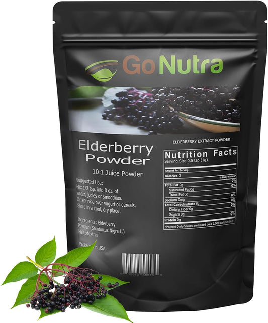 1 lb. Go Nutra Elderberry Powder - Non-GMO 10:1 Strength Extract Juice - Sambucus Nigra Supplement