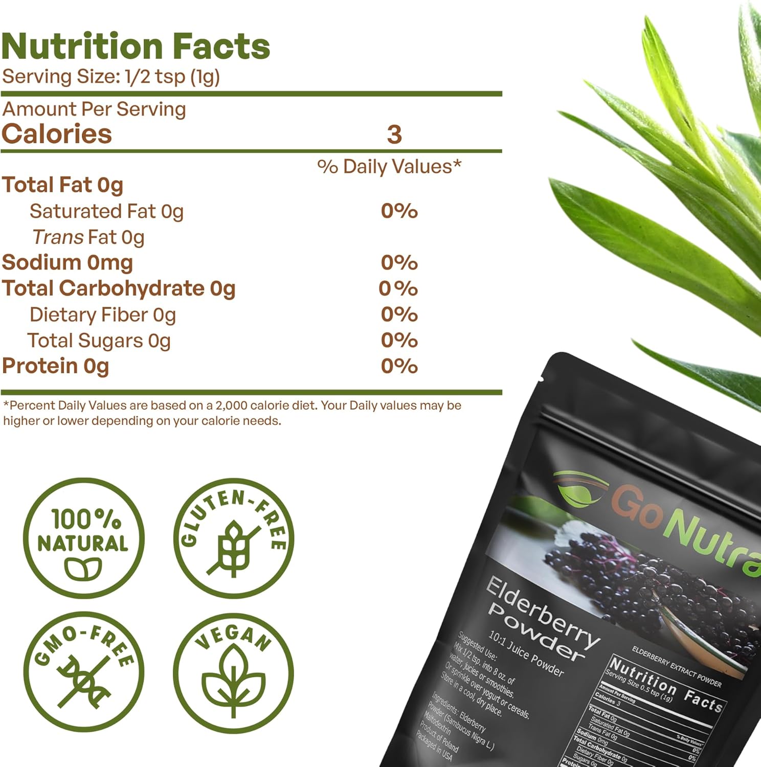 1 lb. Go Nutra Elderberry Powder - Non-GMO 10:1 Strength Extract Juice - Sambucus Nigra Supplement