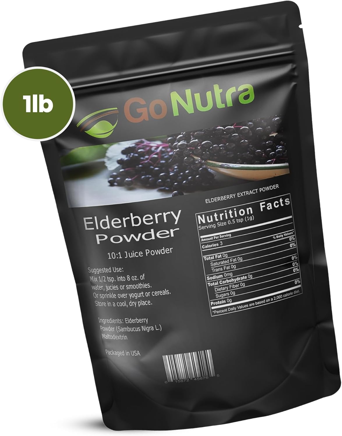 1 lb. Go Nutra Elderberry Powder - Non-GMO 10:1 Strength Extract Juice - Sambucus Nigra Supplement