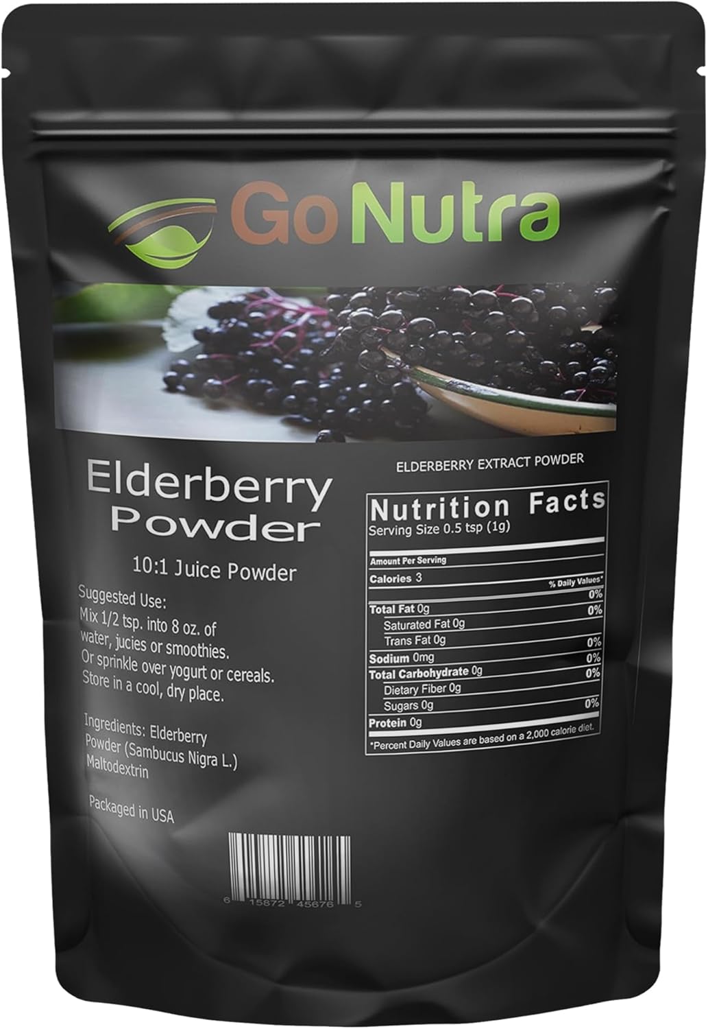 1 lb. Go Nutra Elderberry Powder - Non-GMO 10:1 Strength Extract Juice - Sambucus Nigra Supplement
