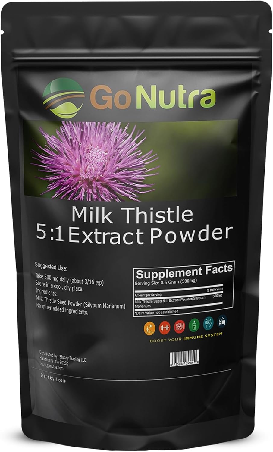 1 lb. Go Nutra Milk Thistle Extract Powder - 5:1 Strength Silymarin Supplement - Non-GMO Herbal Silybum Marianum