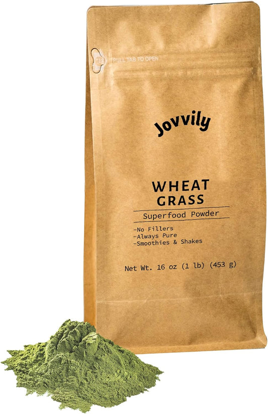 1 lb Jovvily Wheat Grass Powder - Pure Superfood for Smoothies & Shakes - No Fillers Included