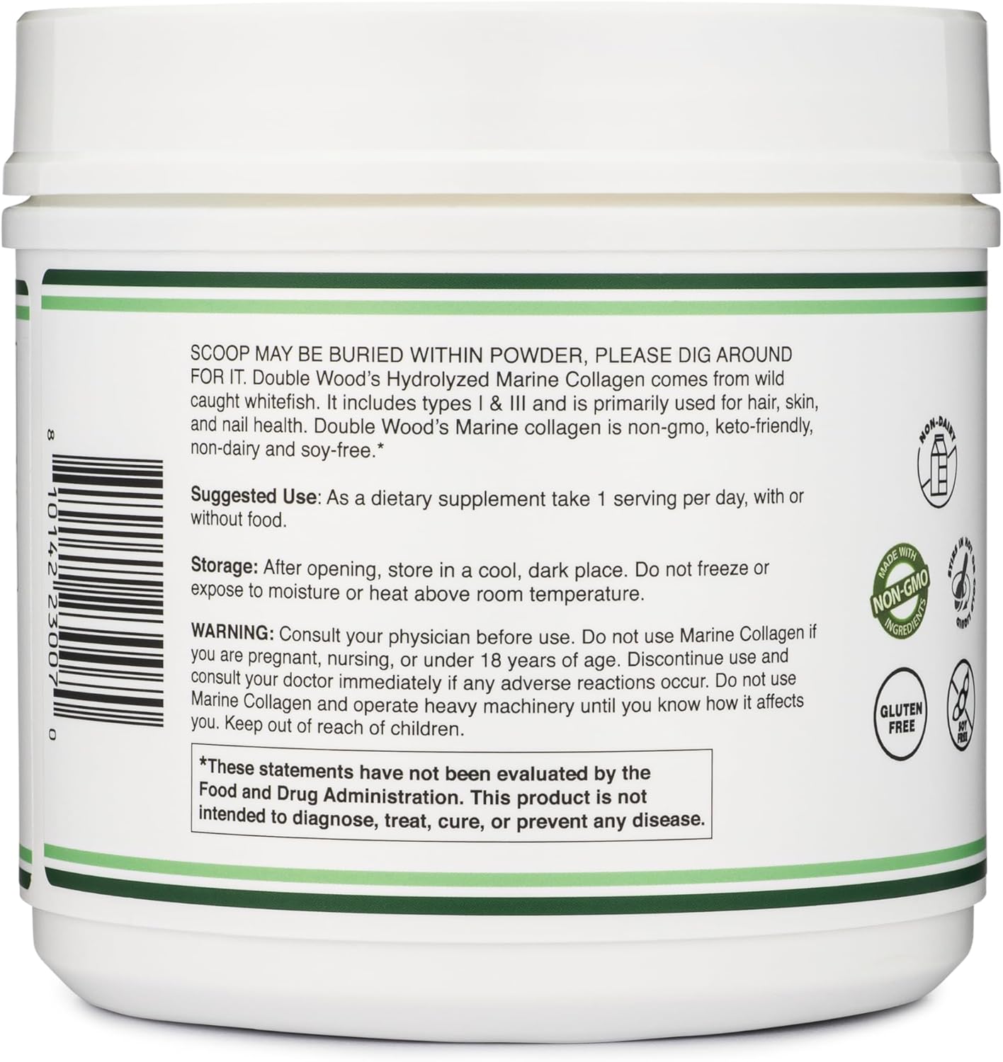 1 LB Marine Collagen Powder - Wildcaught, Unflavored, Quick Dissolve Peptides - Scoop Included, No Fillers - 38 Servings