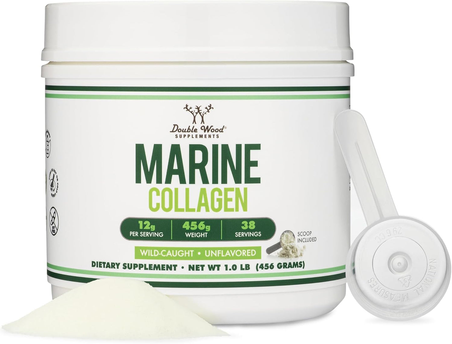 1 LB Marine Collagen Powder - Wildcaught, Unflavored, Quick Dissolve Peptides - Scoop Included, No Fillers - 38 Servings