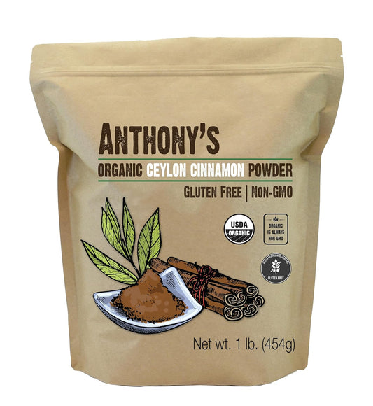 1 lb of Anthony's Organic Ceylon Cinnamon Powder - Ground, Gluten Free, Non Irradiated, Non GMO, Keto Friendly