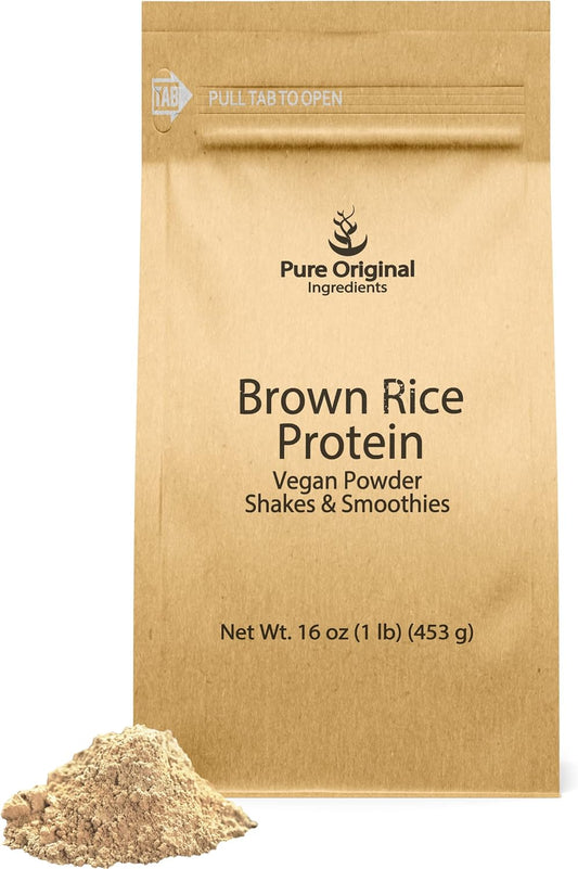 1 lb Organic Brown Rice Vegan Protein Powder - Pure Ingredients, Sprouted, Gluten Free for Shakes & Smoothies