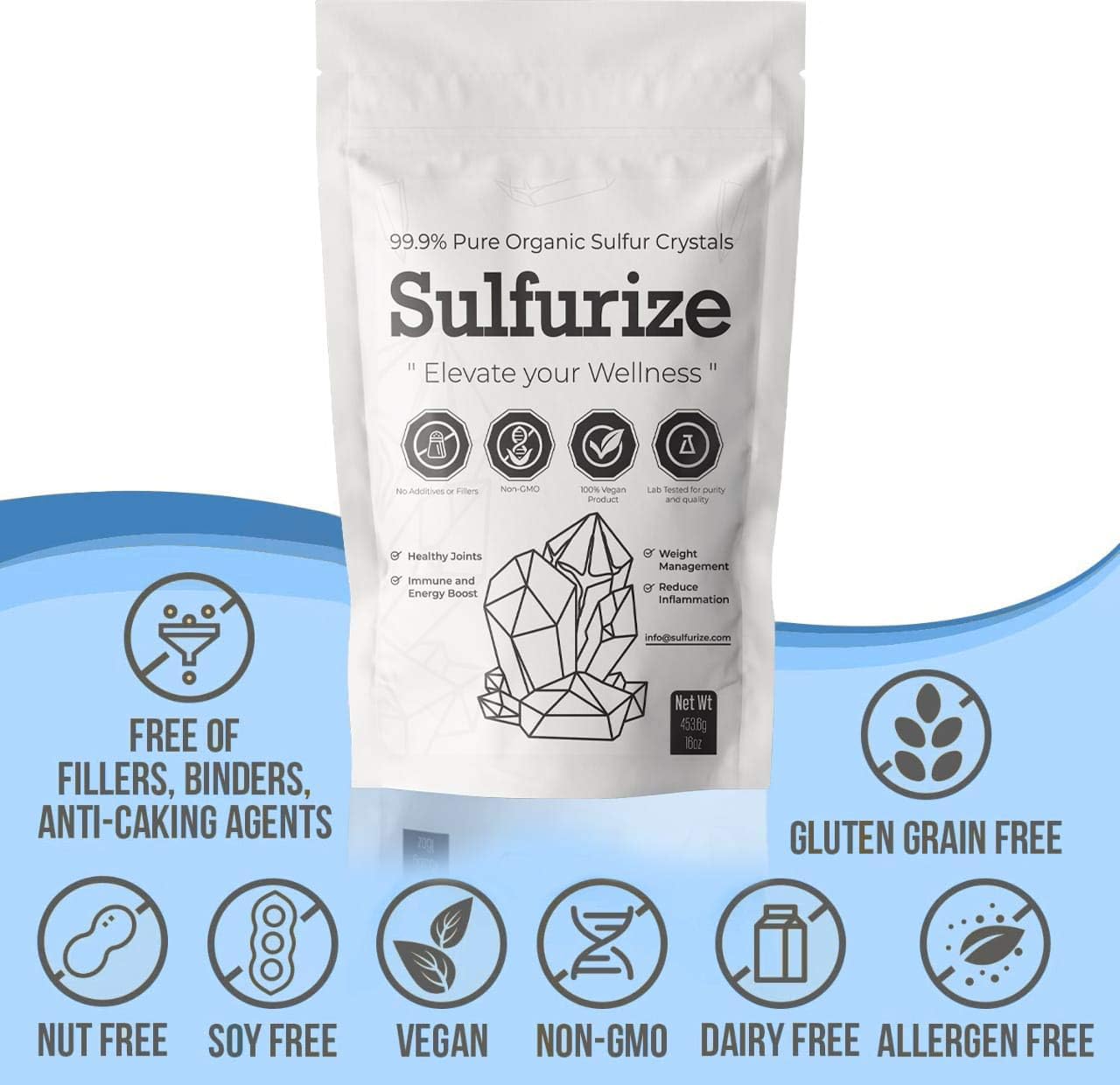 1 LB Pack of Premium Organic Sulfur Crystals - 99.9% Pure MSM Supplement