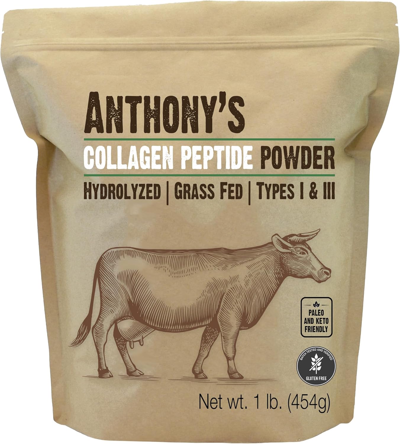 1 lb Pure Hydrolyzed Collagen Peptide Powder - Grass Fed, Gluten Free, Keto & Paleo Friendly - Unflavored, Non GMO