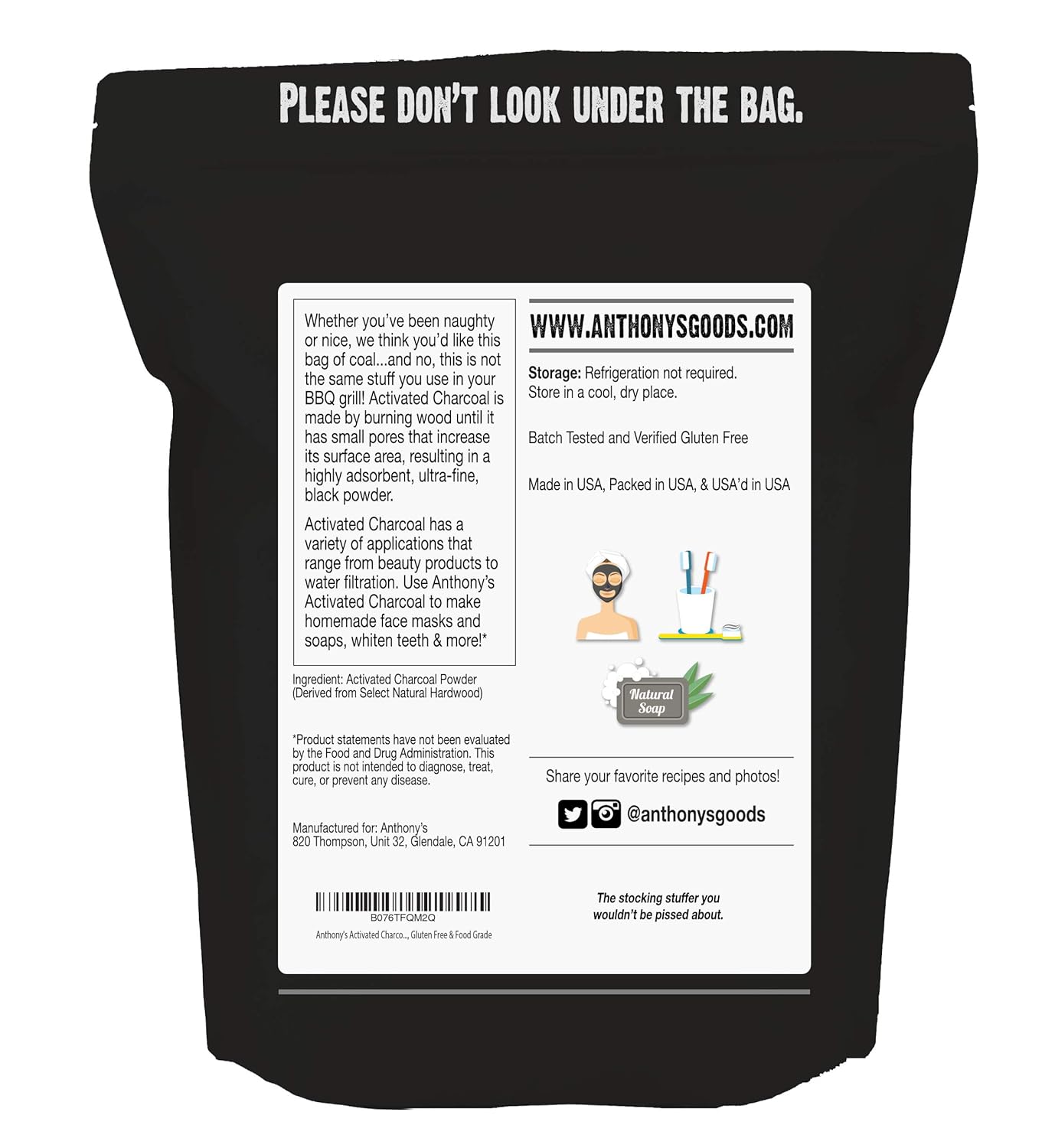 1 lb Ultra Fine Activated Charcoal by Anthony - Made in USA, Gluten Free, Food Grade