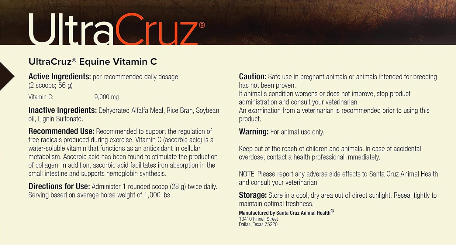 1 lb UltraCruz Equine Vitamin C Powder Supplement for Horses - Provides 50 Day Supply