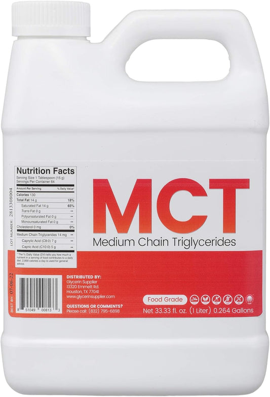1 Liter Glycerin Supplier MCT Oil - Non GMO, Halal, Vegan - Sustainable Palm Derived - Ideal for Tinctures, Sports Nutrition, Keto or Paleo Diet - Clean Energy Formula