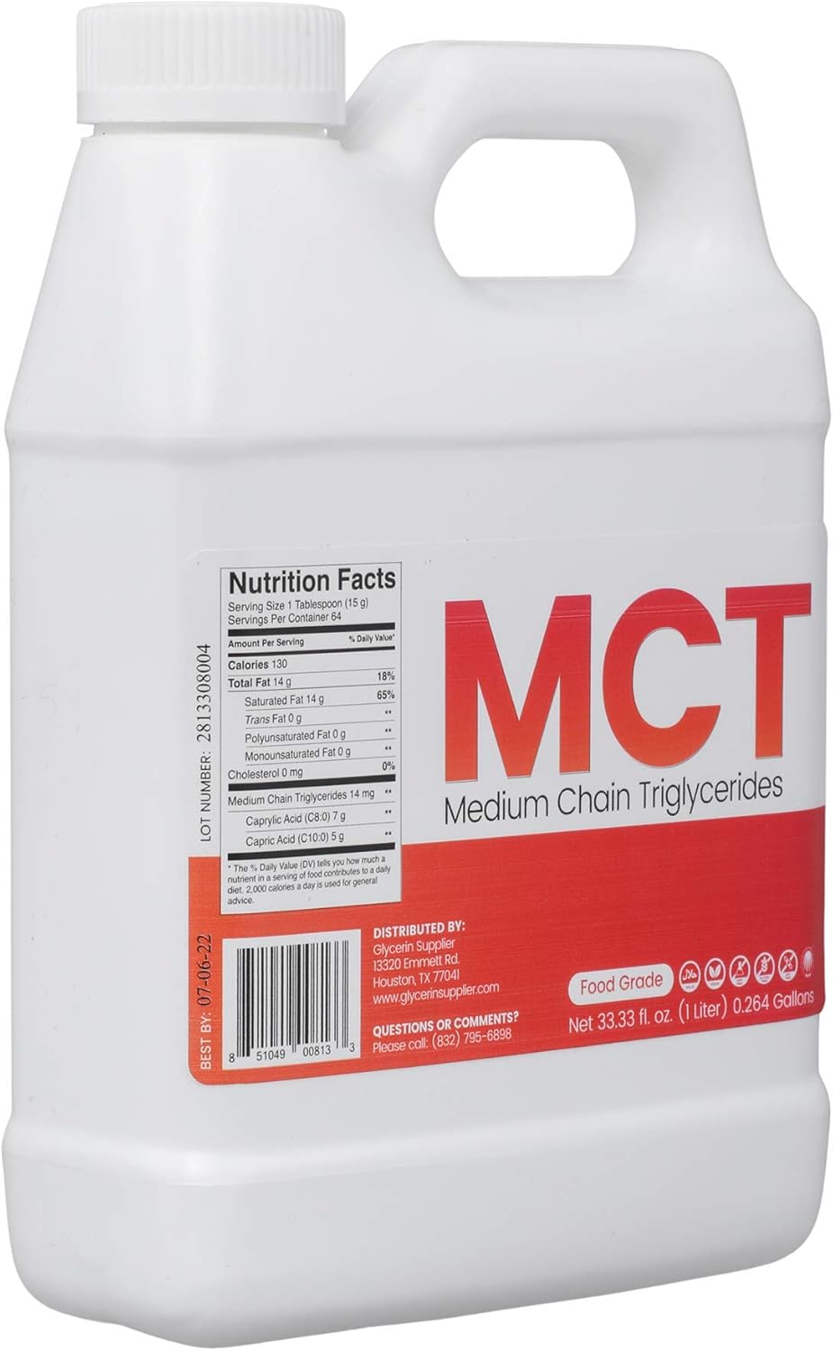 1 Liter Glycerin Supplier MCT Oil - Non GMO, Halal, Vegan - Sustainable Palm Derived - Ideal for Tinctures, Sports Nutrition, Keto or Paleo Diet - Clean Energy Formula