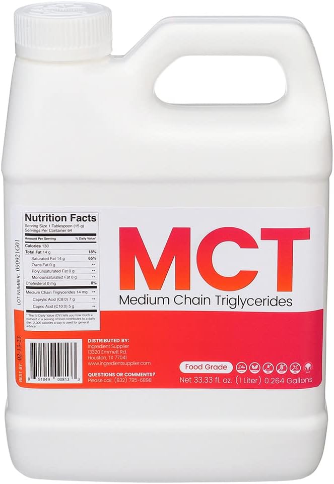 1 Liter Glycerin Supplier MCT Oil - Non GMO, Halal, Vegan - Sustainable Palm Derived - Ideal for Tinctures, Sports Nutrition, Keto or Paleo Diet - Clean Energy Formula