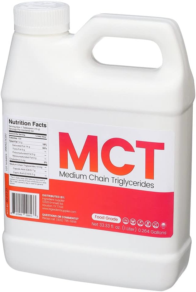 1 Liter Glycerin Supplier MCT Oil - Non GMO, Halal, Vegan - Sustainable Palm Derived - Ideal for Tinctures, Sports Nutrition, Keto or Paleo Diet - Clean Energy Formula