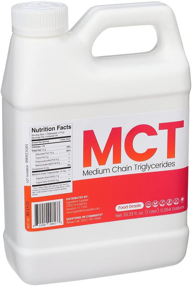 1 Liter Glycerin Supplier MCT Oil - Non GMO, Halal, Vegan - Sustainable Palm Derived - Ideal for Tinctures, Sports Nutrition, Keto or Paleo Diet - Clean Energy Formula