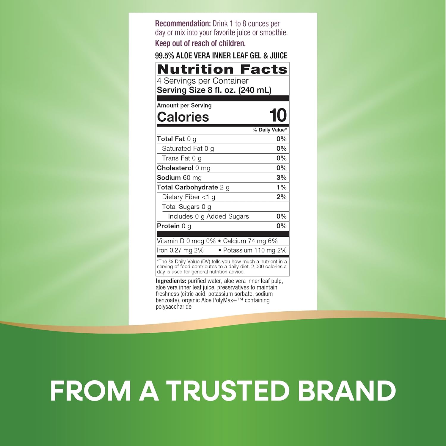 1 Liter Nature's Way Aloe Vera Inner Leaf Gel & Juice - Natural and Organic Dietary Supplement