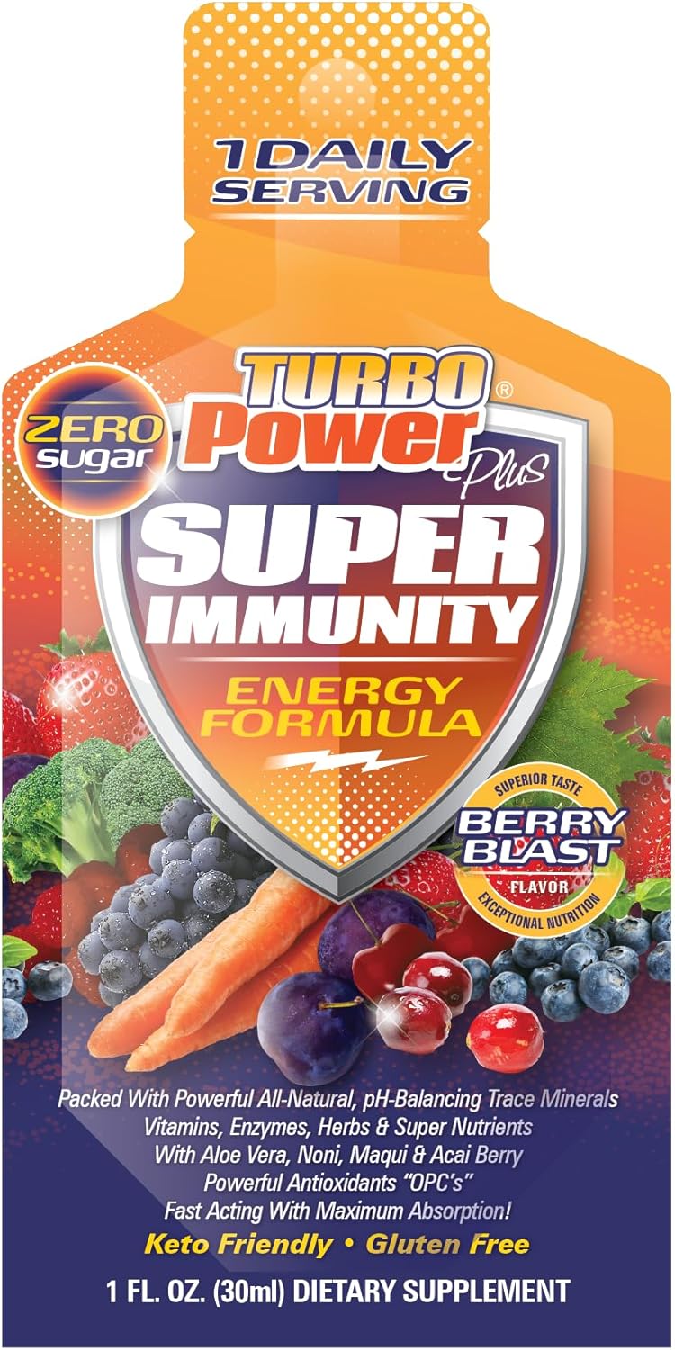 1 Oz Turbo Power Plus Immune Support Energy Formula with 17 Antioxidants, 47 Vitamins, Enzymes, D3, A, C, Zinc, Trace Minerals