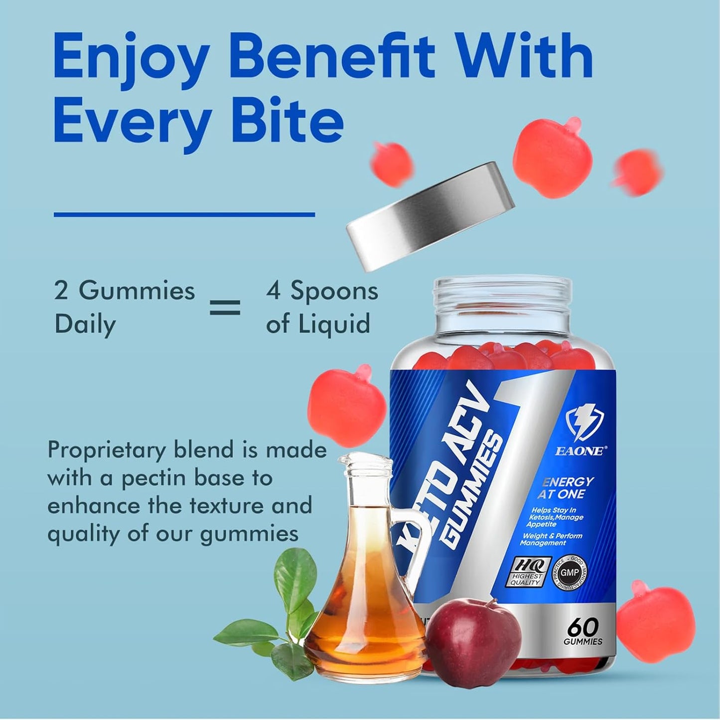 1 Pack of EAONE Advanced Keto ACV Gummies with 2000mg - Includes ACV, B6, B12, and Folate - Keto Gummy Supplement for Women and Men