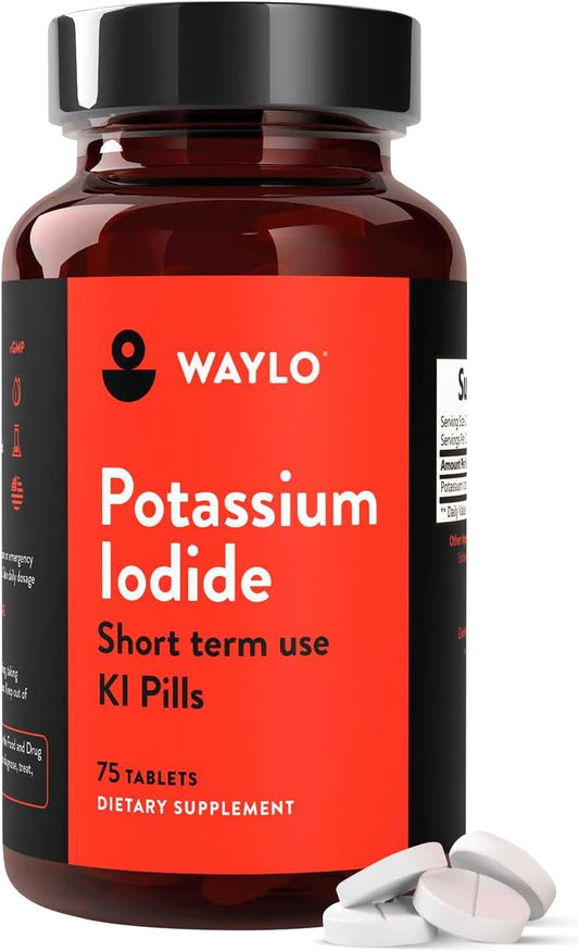 1 Pack of Waylo Potassium Iodide Tablets - 130 mg per Serving, 75 Tablets, USA Made, cGMP Certified