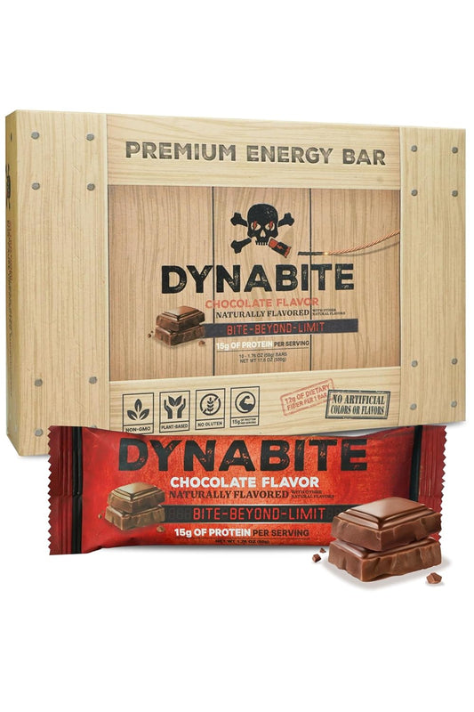 10 Count DYNABITE Premium Energy Bars in Chocolate - Low Carb, Plant-Based, Gluten-Free, Zero Sugar High Protein Snacks