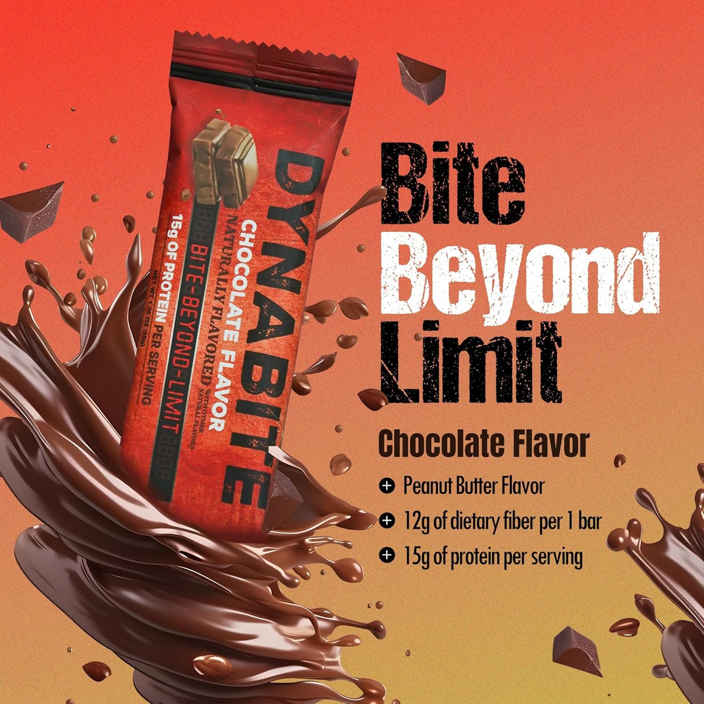 10 Count DYNABITE Premium Energy Bars in Chocolate - Low Carb, Plant-Based, Gluten-Free, Zero Sugar High Protein Snacks