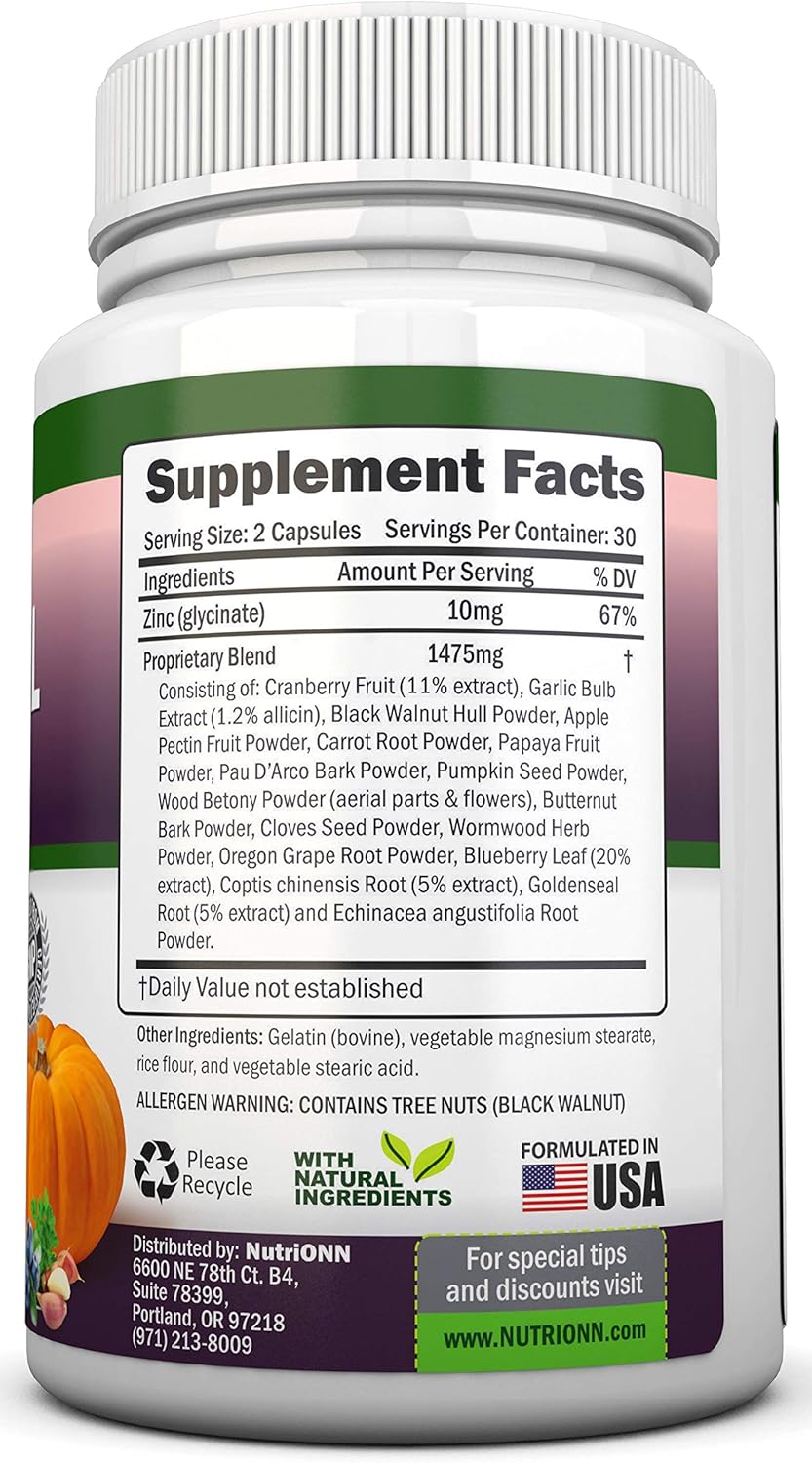10-Day NutriONN Intestinal Cleanse Herbal Detox Program - Natural Wormwood, Cranberry, Goldenseal, Garlic & More