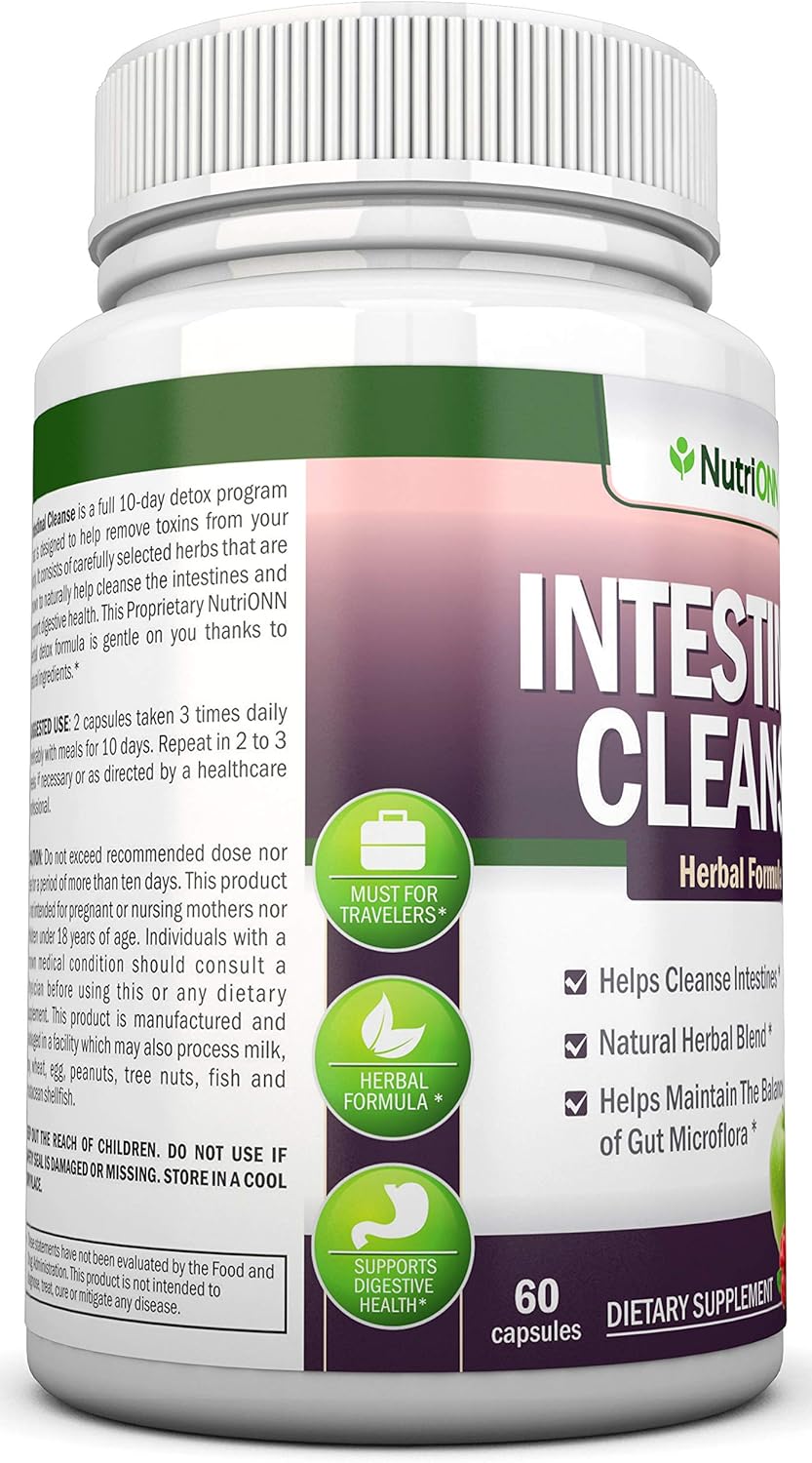 10-Day NutriONN Intestinal Cleanse Herbal Detox Program - Natural Wormwood, Cranberry, Goldenseal, Garlic & More