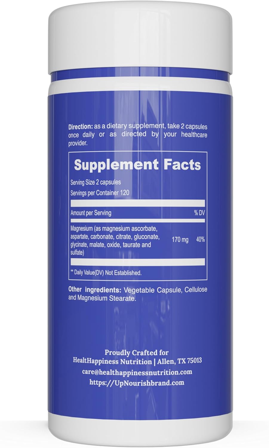 10-in-1 Full Spectrum Magnesium Complex Supplement with Glycinate, Citrate, Taurate, Malate, Carbonate, Oxide - 240 Vegan Capsules