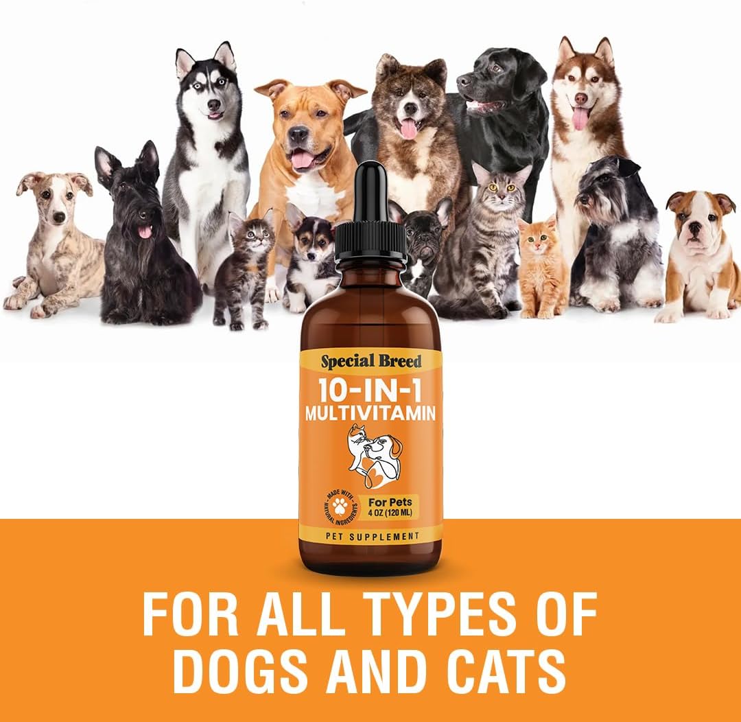 10-in-1 Liquid Multivitamin for Dogs and Cats, 4 oz with Glucosamine & Cranberry - Special Breed Multi Vitamin Supplement