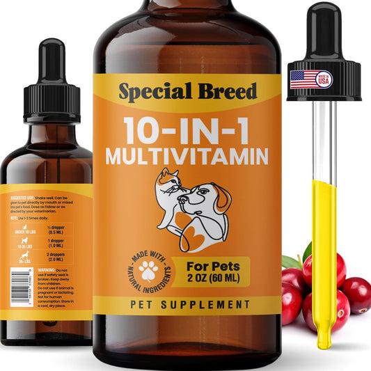 10-in-1 Liquid Multivitamin for Dogs and Cats with Glucosamine & Cranberry - 2 oz Bottle