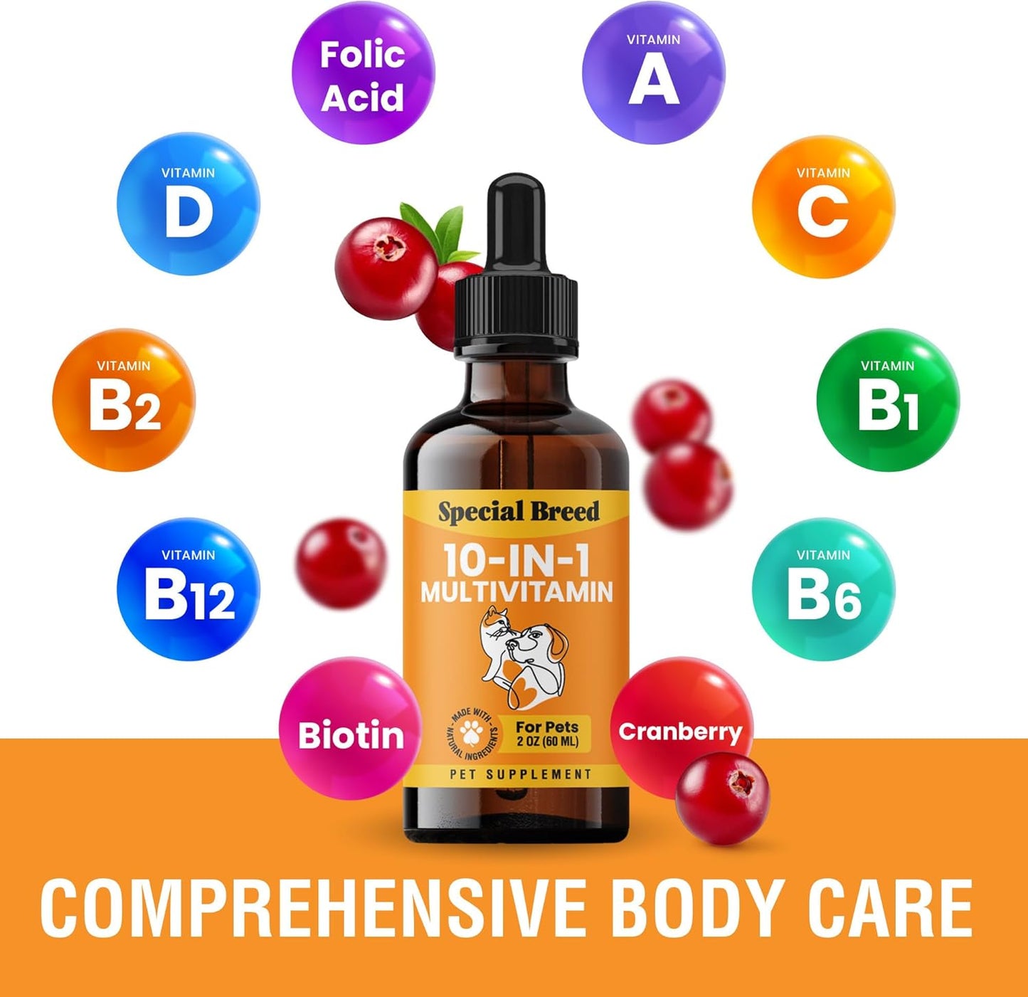 10-in-1 Liquid Multivitamin for Dogs and Cats with Glucosamine & Cranberry - 2 oz Bottle