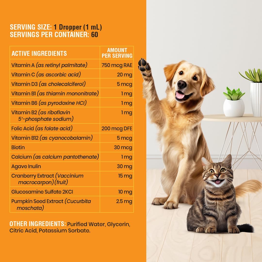 10-in-1 Liquid Multivitamin for Dogs and Cats with Glucosamine & Cranberry - 2 oz Bottle