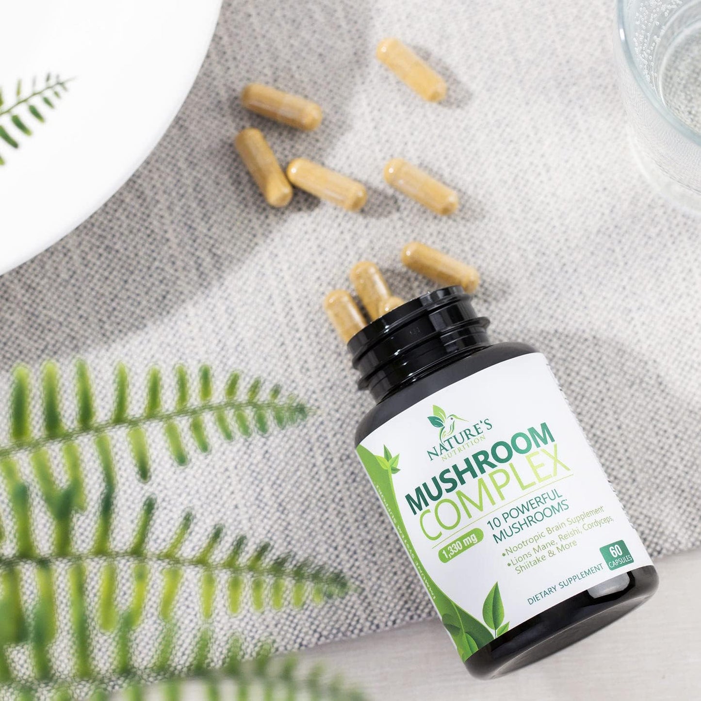 10-in-1 Mushroom Complex Capsules for Memory and Focus - Lions Mane, Turkey Tail, Reishi, Chaga, Cordyceps - Nootropic Brain Supplements - 60 Capsules