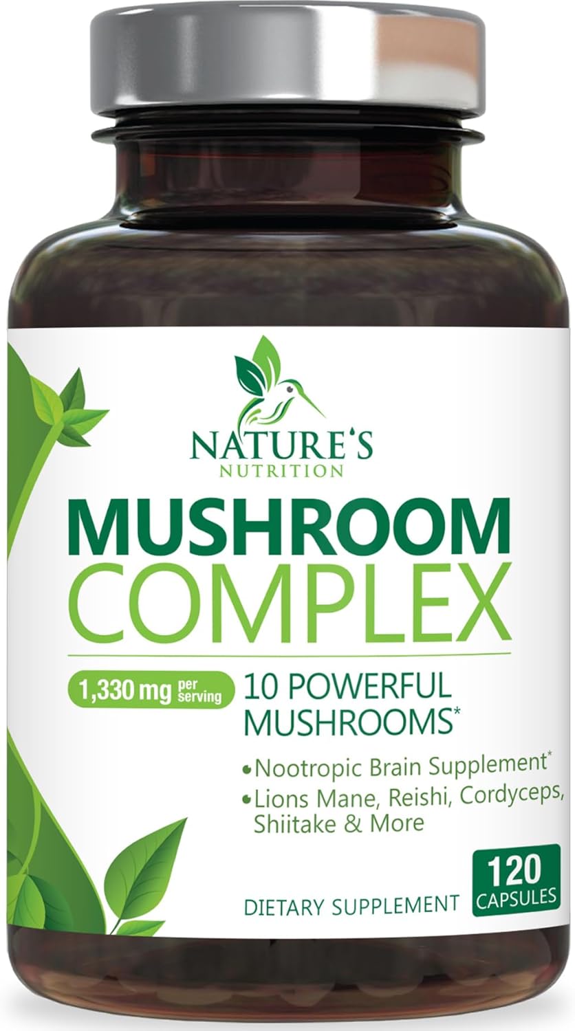 10-in-1 Mushroom Complex Supplement Capsules for Memory and Focus - Lions Mane, Turkey Tail, Reishi, Chaga, Cordyceps - Nootropic Brain Support - 120 Capsules