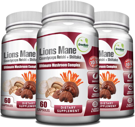 10-in-1 Mushroom Supplement for Immune Support, Memory, Focus, Energy - 180 Capsules